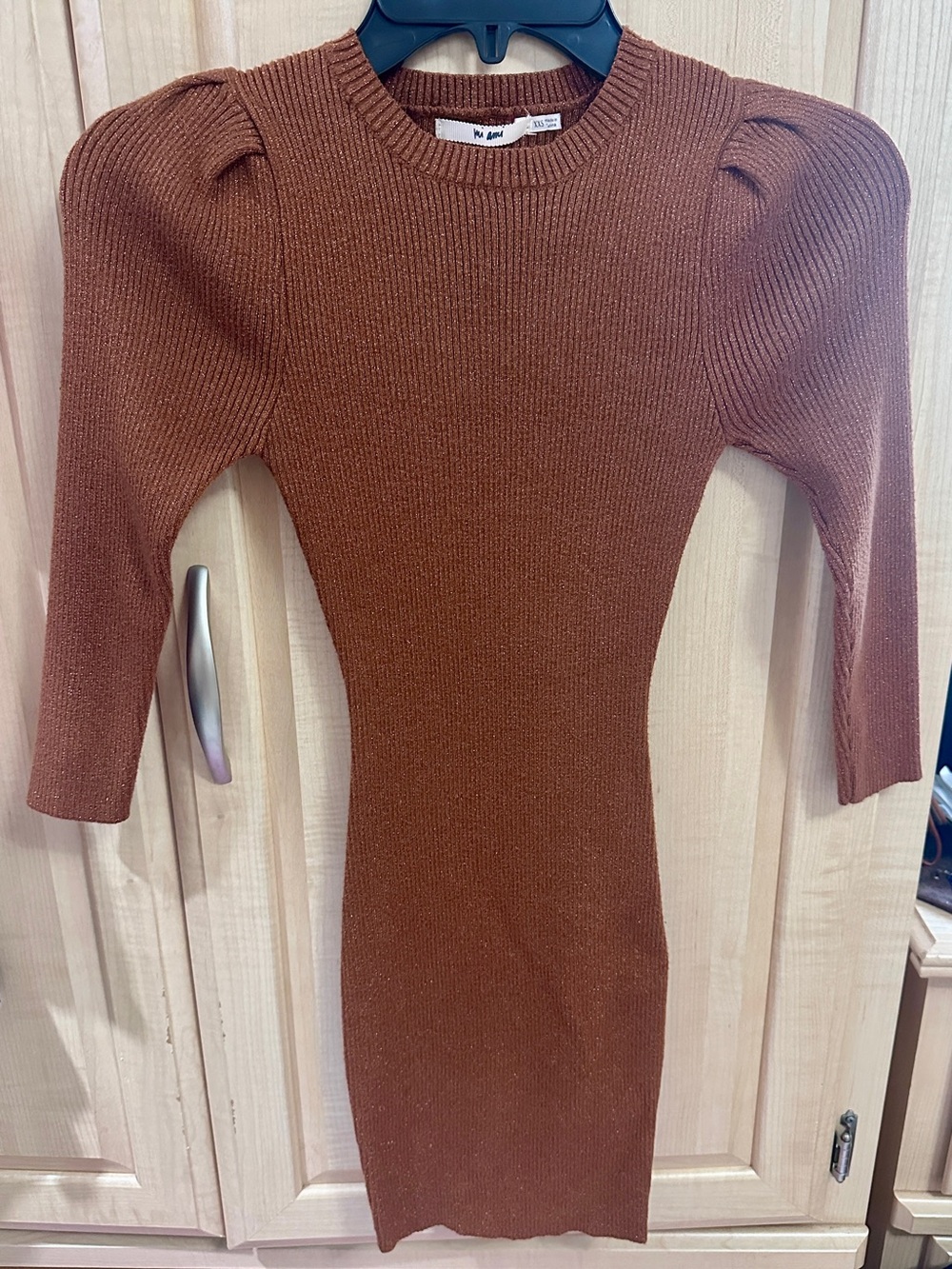 Ribbed Puff-Sleeve Midi Sweater